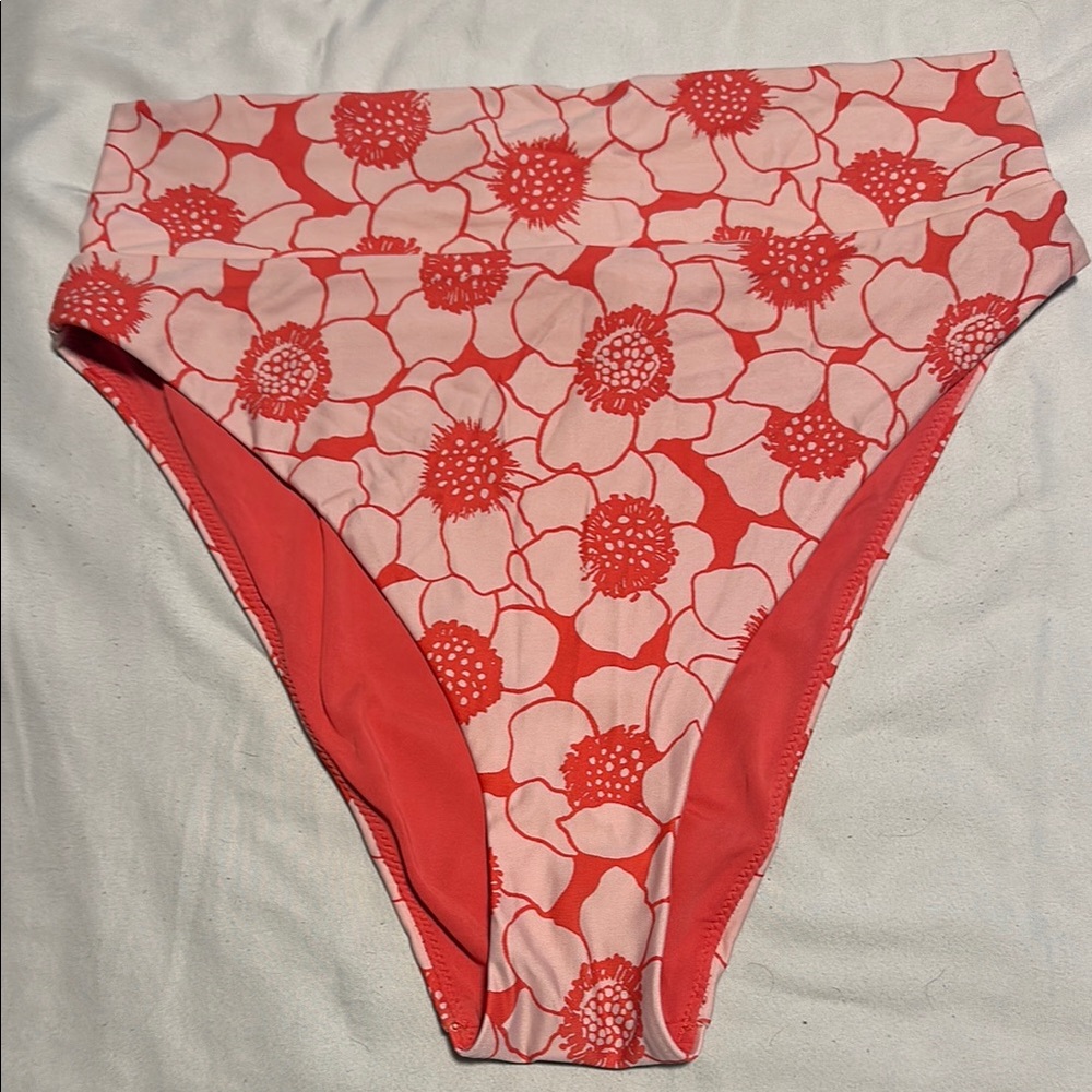 Aerie Coral and Pink High-Cut Cheeky Bikini Bottoms